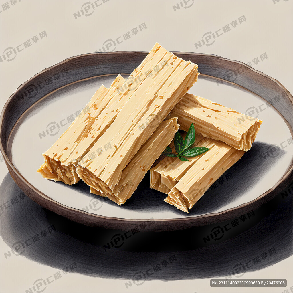 手繪風(fēng) 一個(gè)碟子里面裝著腐竹片