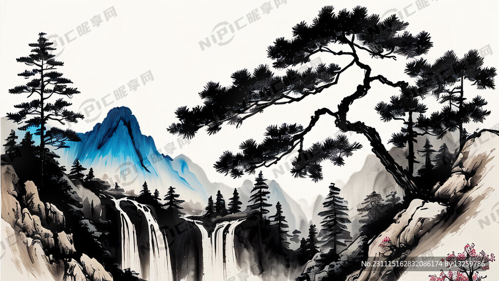 山水畫   有意境  松樹  
