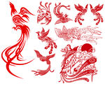 古典中国风红色凤凰剪纸