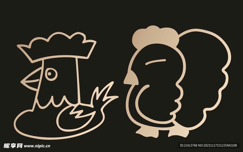 手繪線描小雞