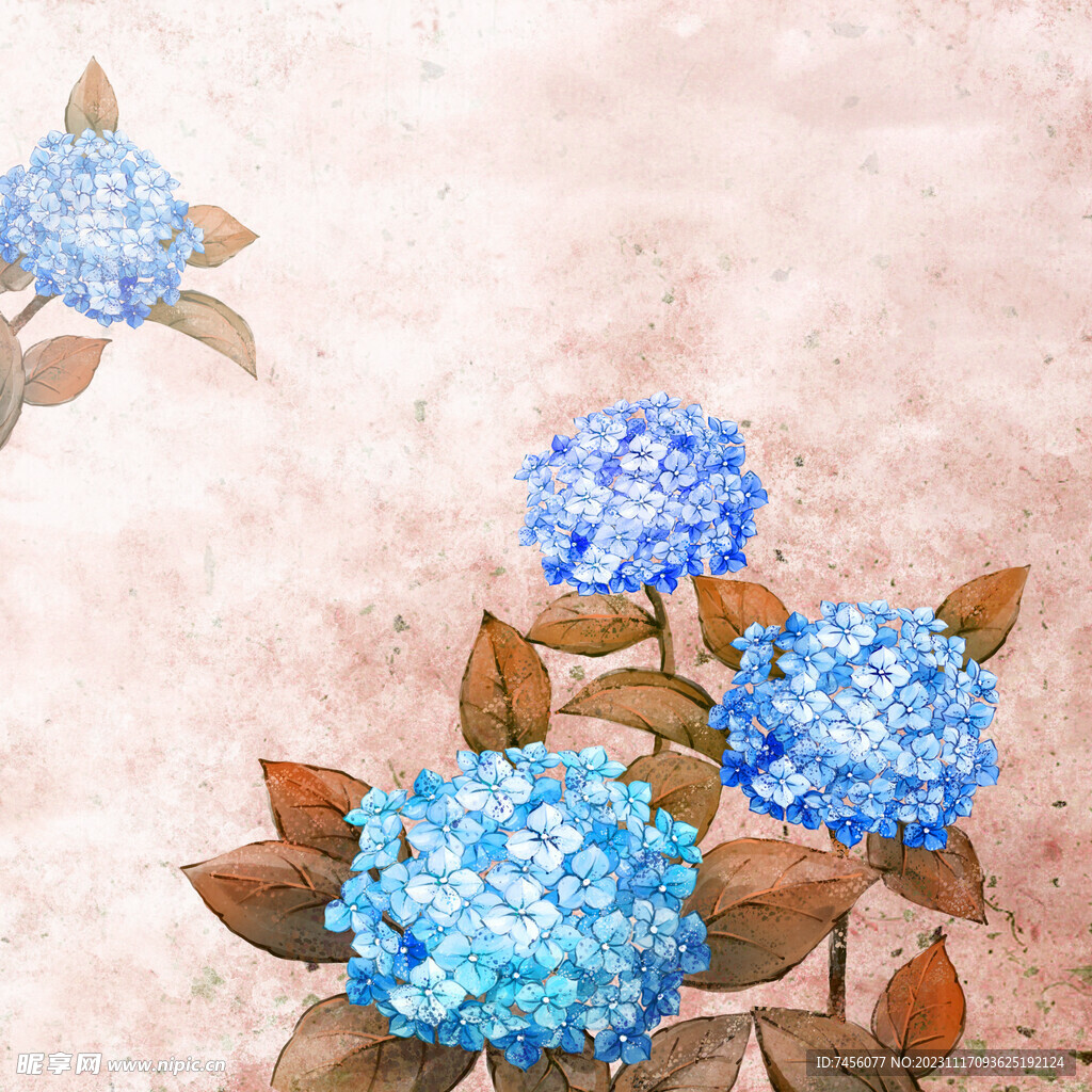 蓝色花卉花束挂画装饰画