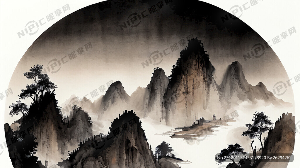 山谷 中國風 中國畫 山水