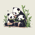大熊猫一家三口吃竹子