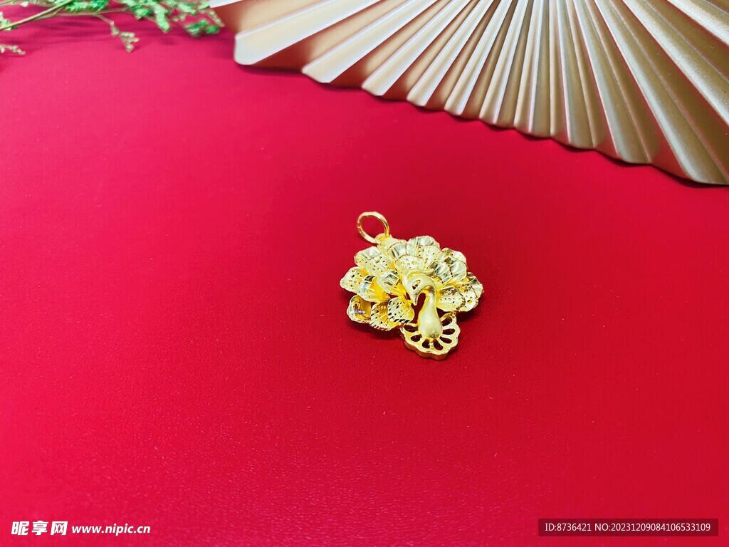 黃金足金孔雀開屏純金吊墜首飾