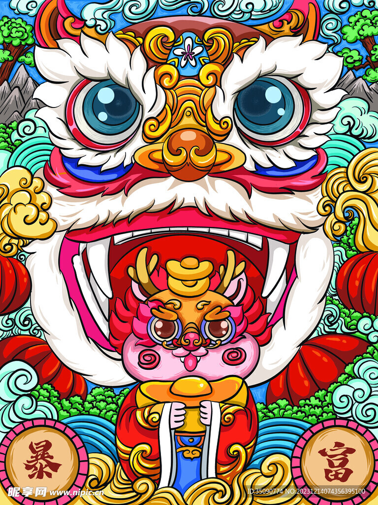 龍年素材新年春節2024年畫