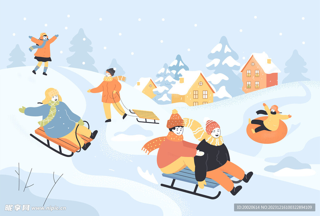 卡通人物滑雪