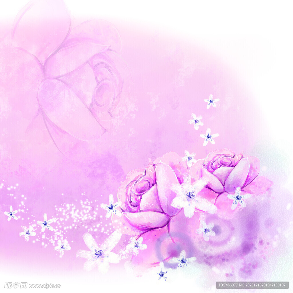 粉色花卉唯美挂画装饰画