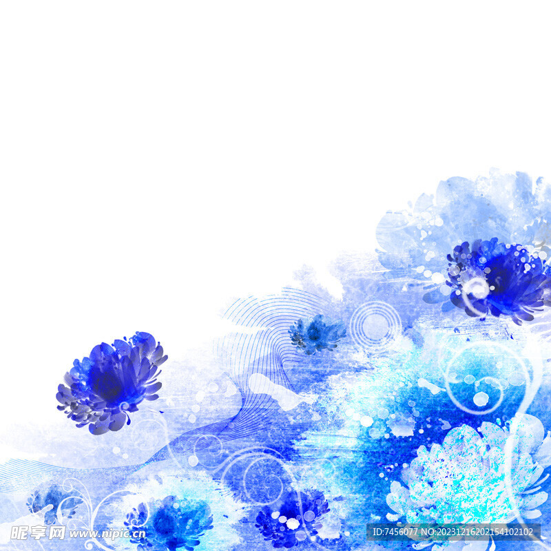 水彩蓝色花卉水墨花卉挂画装饰画