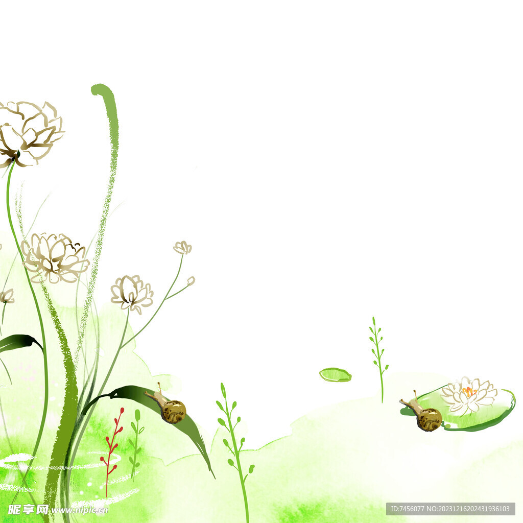 水彩绿色花卉挂画装饰画