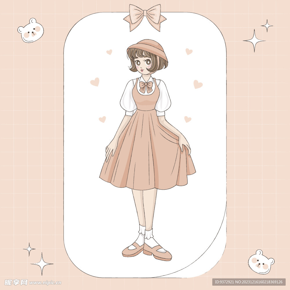 手繪動(dòng)漫風(fēng)格女孩插畫