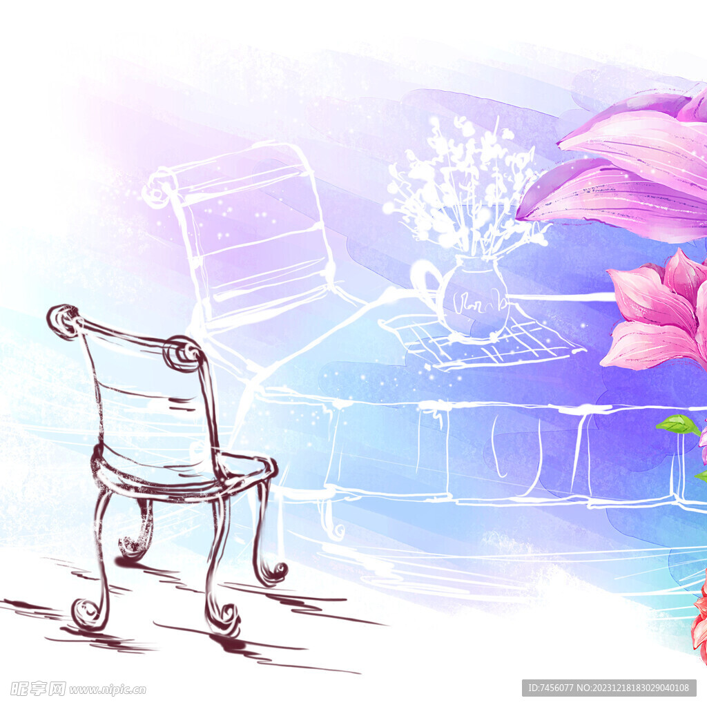 水彩花卉椅子挂画装饰画