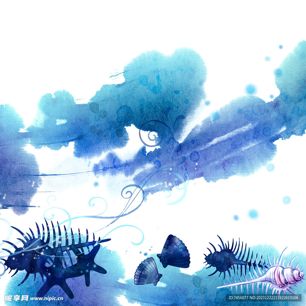 水彩抽象海景海螺挂画装饰画