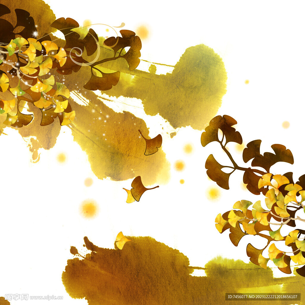 黄色树枝花卉挂画装饰画