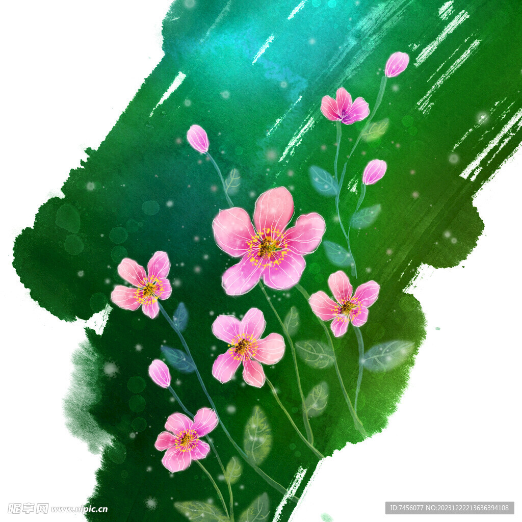 粉色花卉花束抽象绿色挂画装饰画