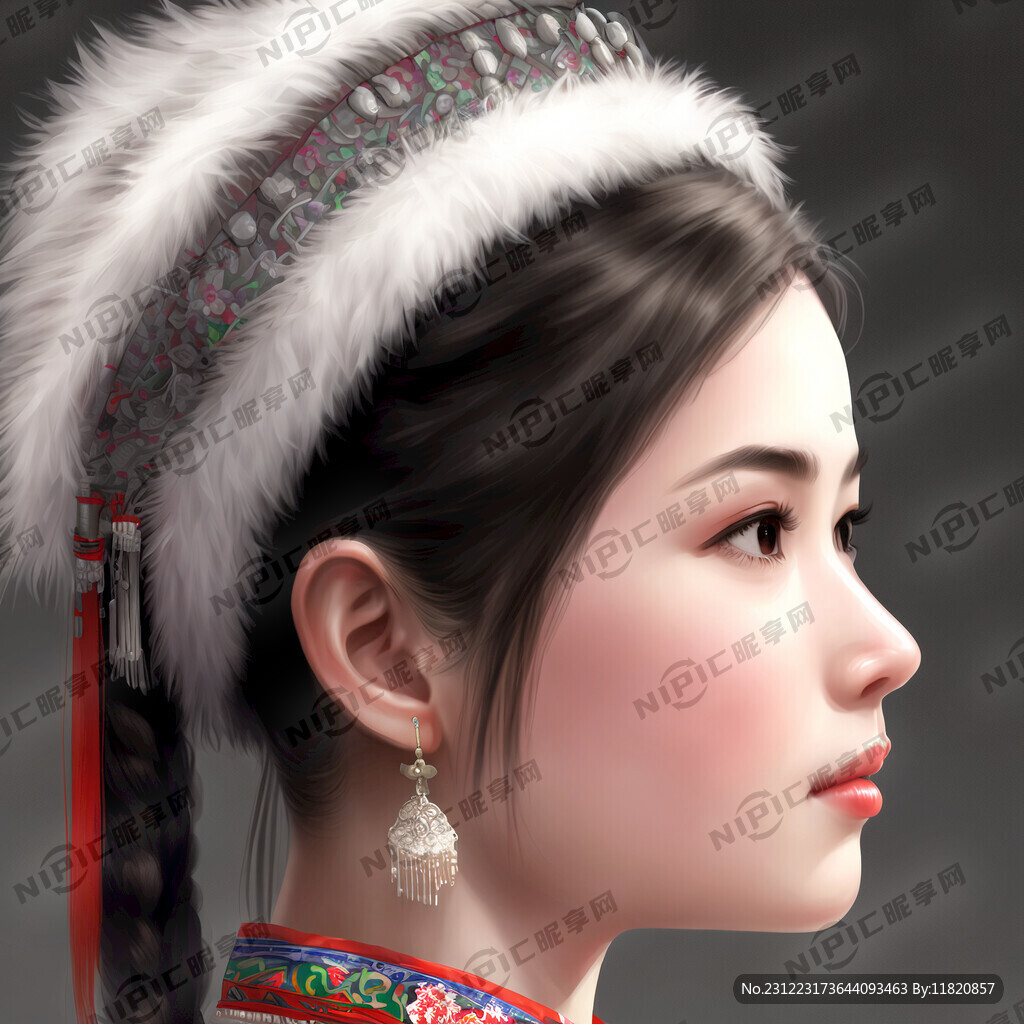 苗族風格少女 上半身 側面