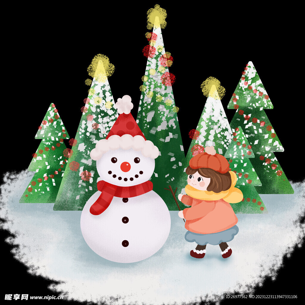  雪地堆雪人 