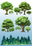 绿色卡通手绘树林元素大合集
