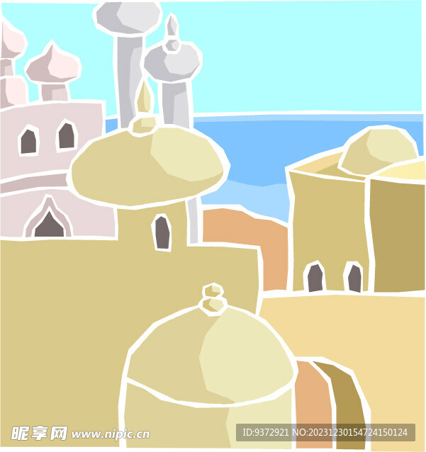 美式復古岸邊休閑插畫