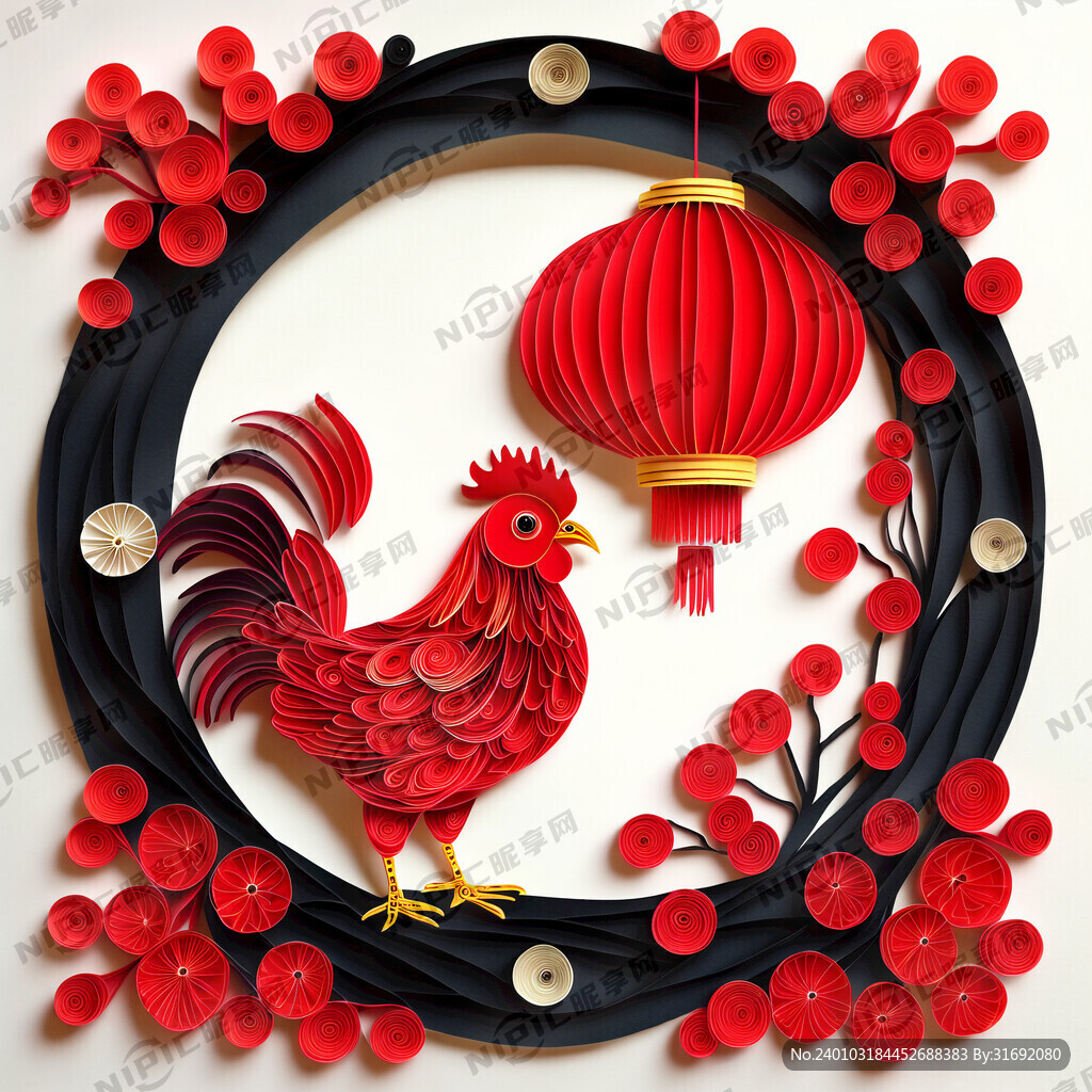衍紙藝術 春節 可愛雞 紅梅