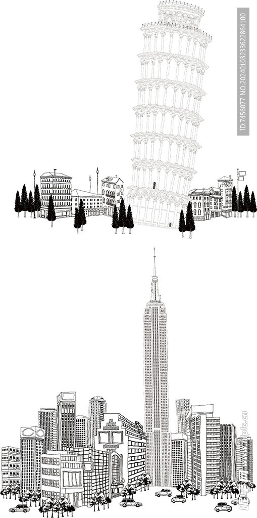 歐式建筑線描矢量素材