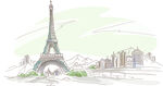 巴黎铁塔手绘建筑风景画