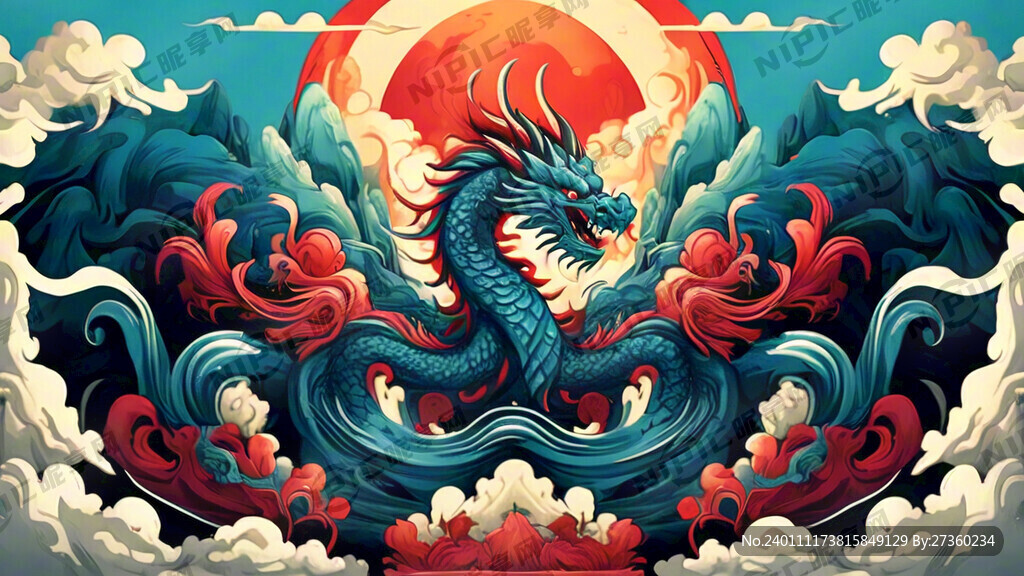 手繪龍 剪影 國潮 祥云 矢量
