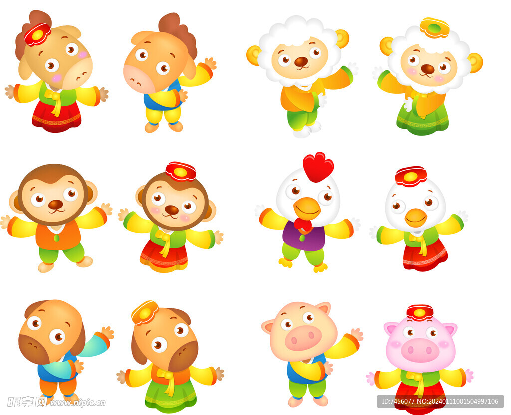 矢量韩版动物鸡猪猴子图标素材