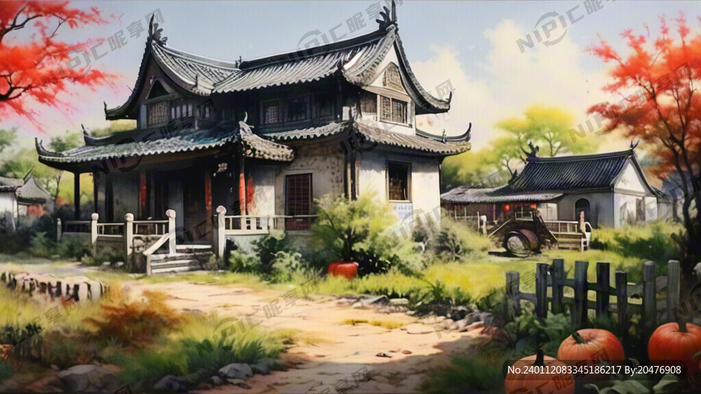農(nóng)家小院 豐收  中國(guó)畫