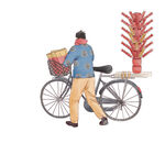 卡通精美传统卖糖葫芦的人插画素