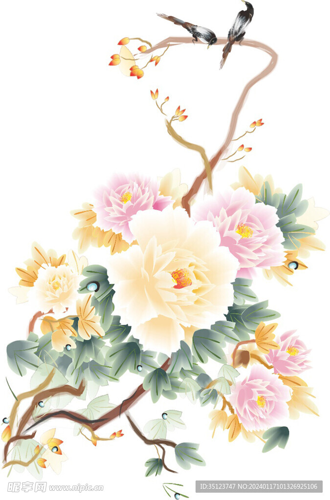 工筆牡丹花矢量