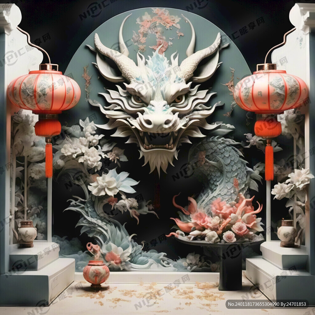 行家搭建周圍燈籠裝飾板龍年大吉