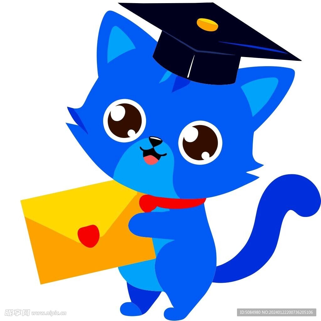 手持信封文件的毕业帽猫