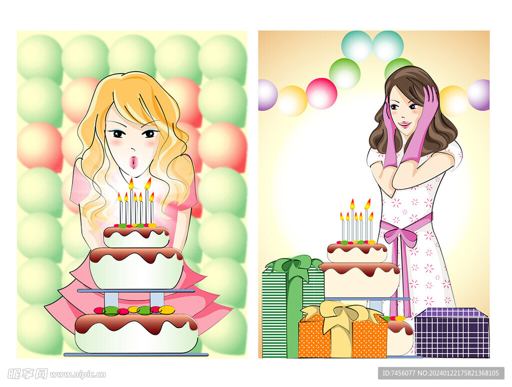 生日蛋糕生日女孩插畫