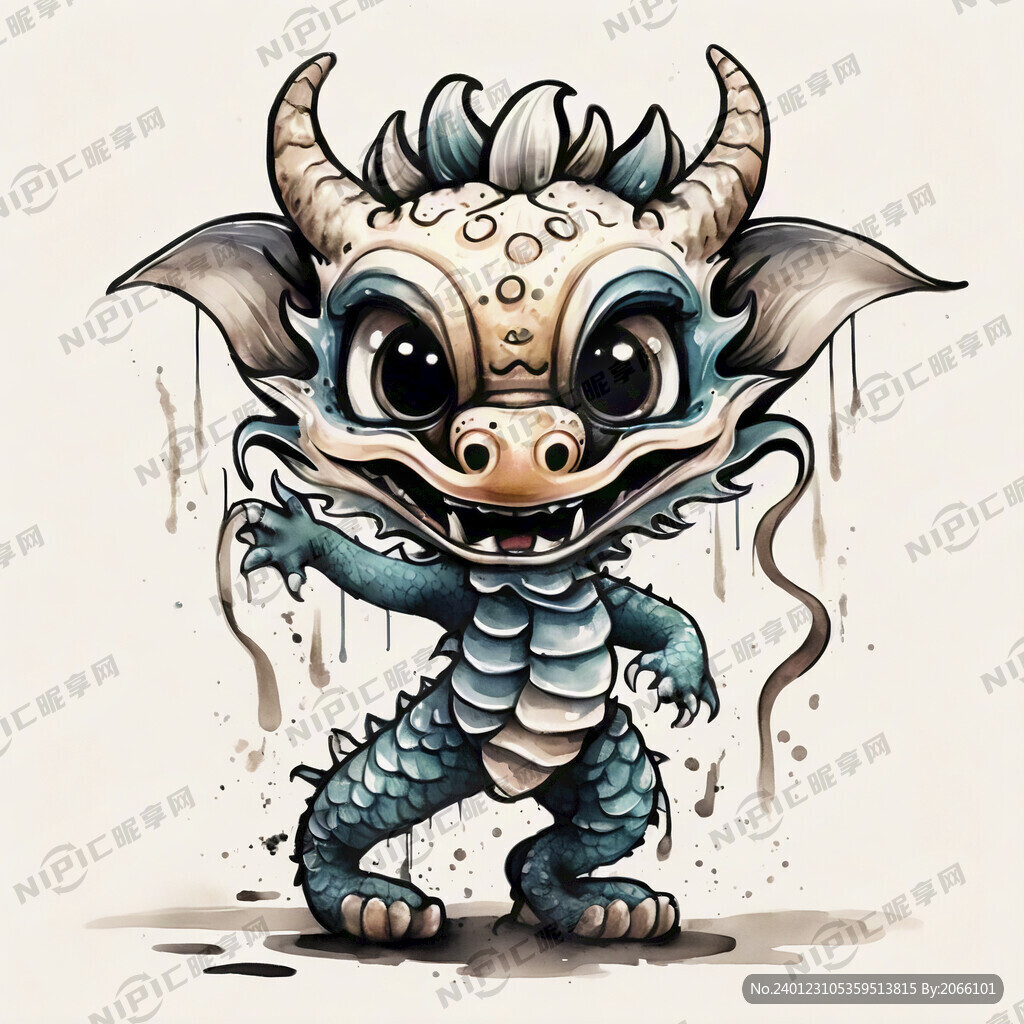 九節布龍 描邊卡通 舞龍 可愛