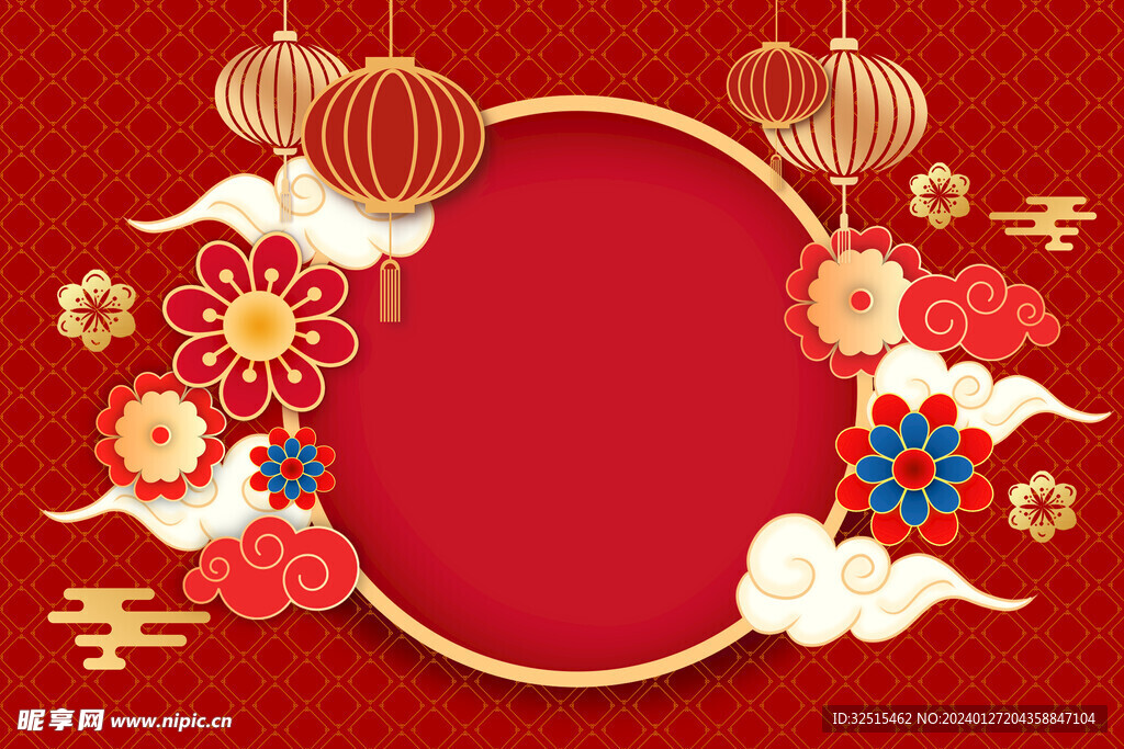 红色手绘新中式新年传统剪纸风格