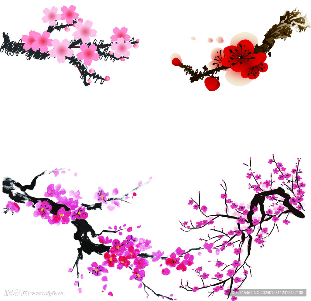 水墨梅花桃花