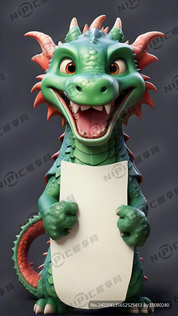 龍 雙手共抓橫幅 卡通