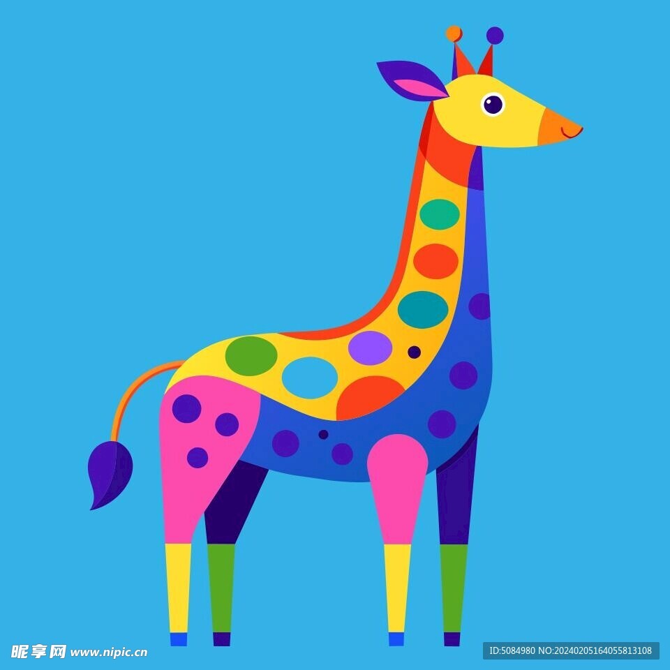 简洁的彩色节日素材长颈鹿