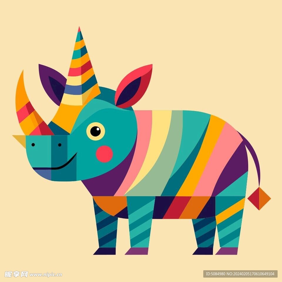 简洁的彩色节日素材犀牛