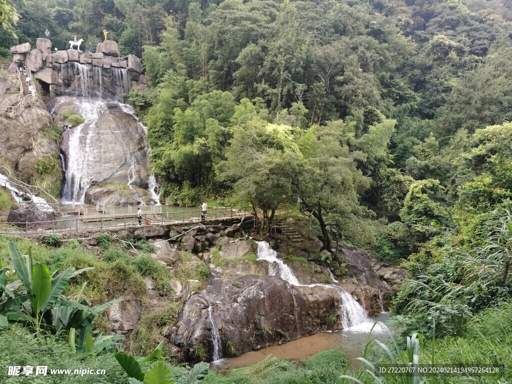 竹海 瀑布 山水风景