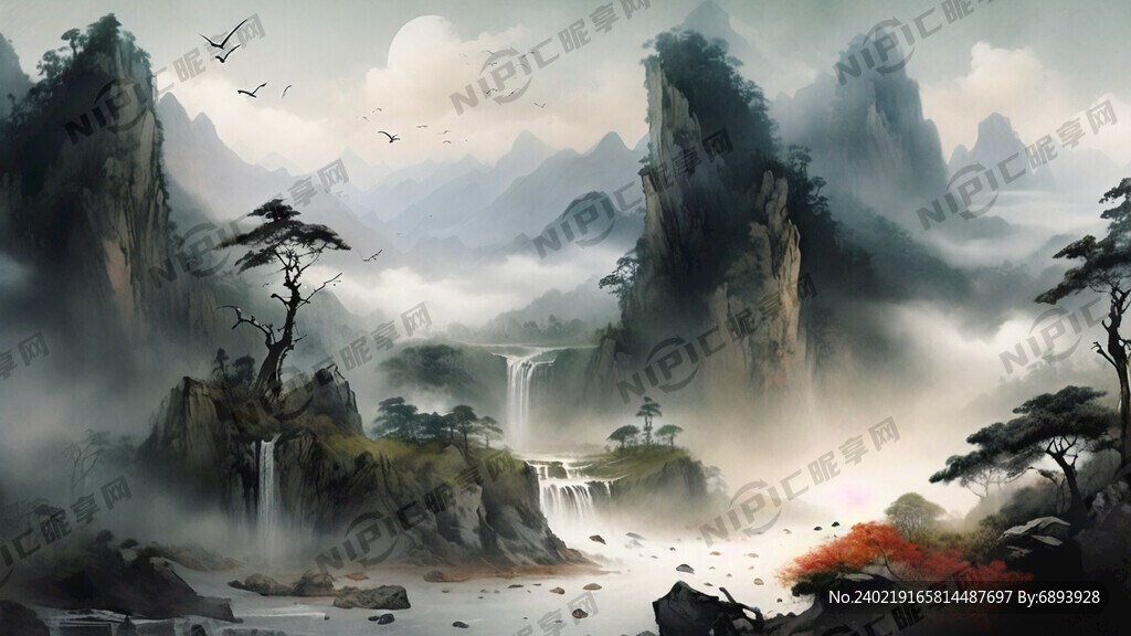 山谷 中國風 中國畫 山水