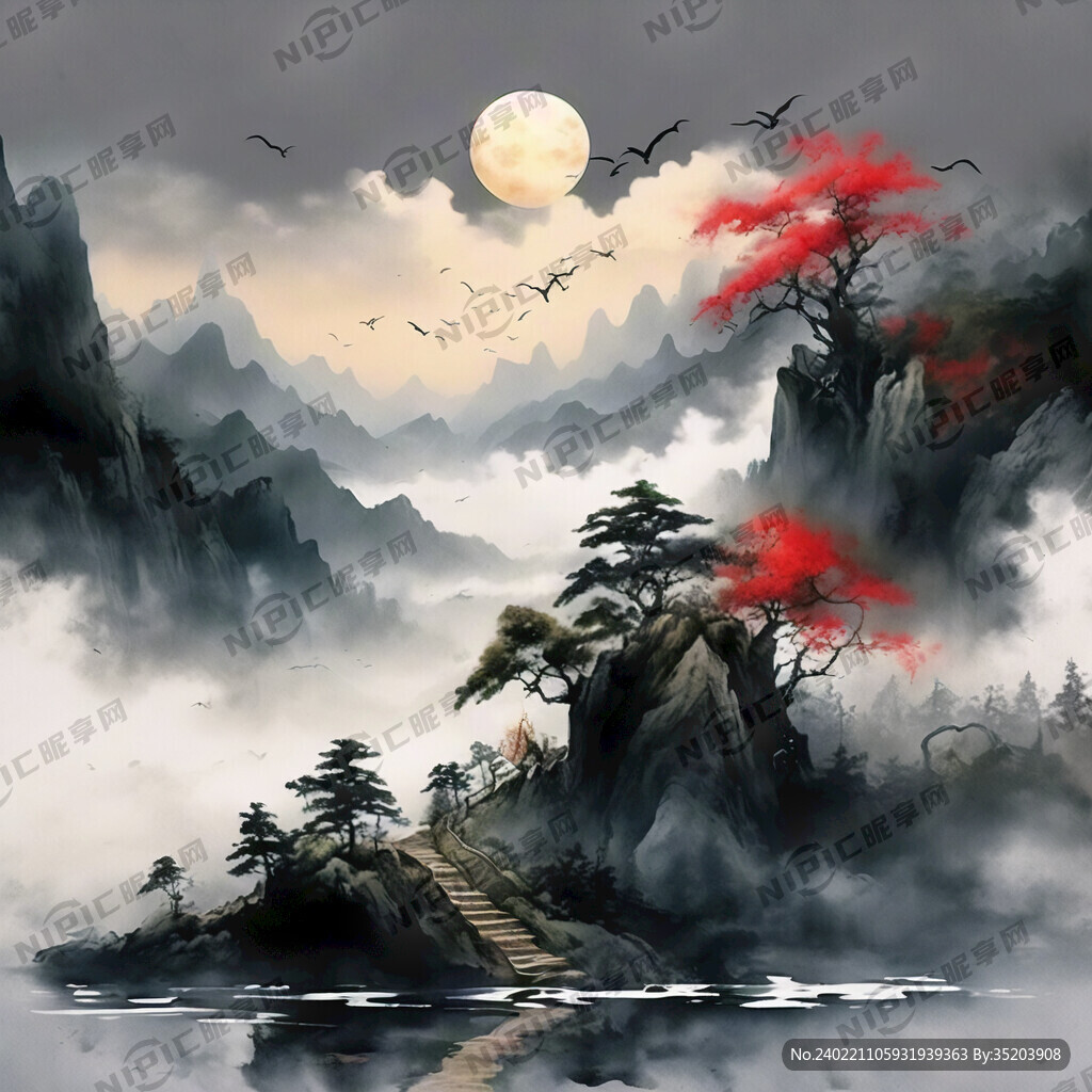 黑色背景 流金 山谷 中國風