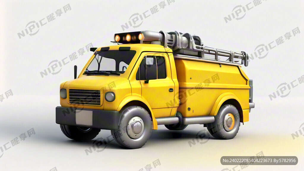 3D效果 黃色工程車 白色背景