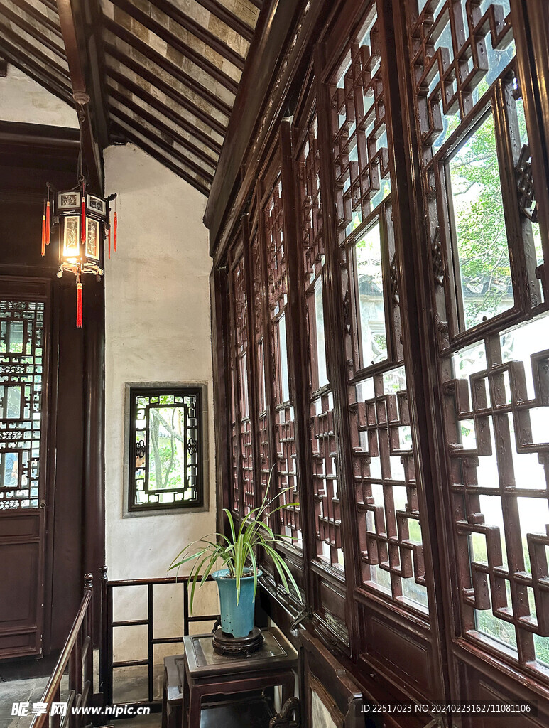 中式建筑窗下兰花