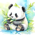 水彩熊猫小清新竹子熊猫