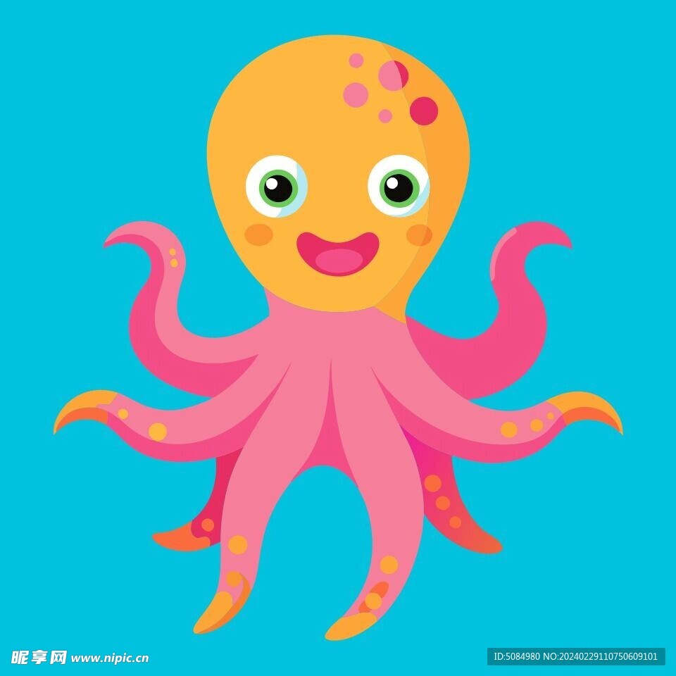 可爱生动活泼的章鱼幼儿形态