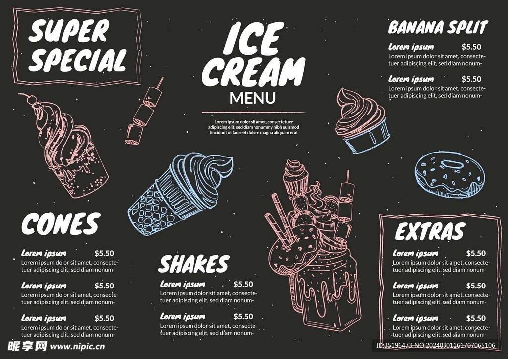 美味冰淇淋黑板菜单模板