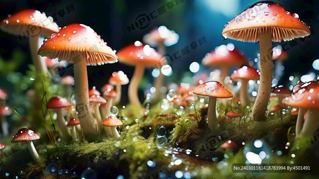 很多蘑菇 清爽 露水 