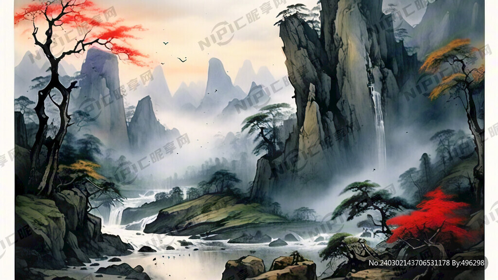 山谷 中國風 中國畫 山水