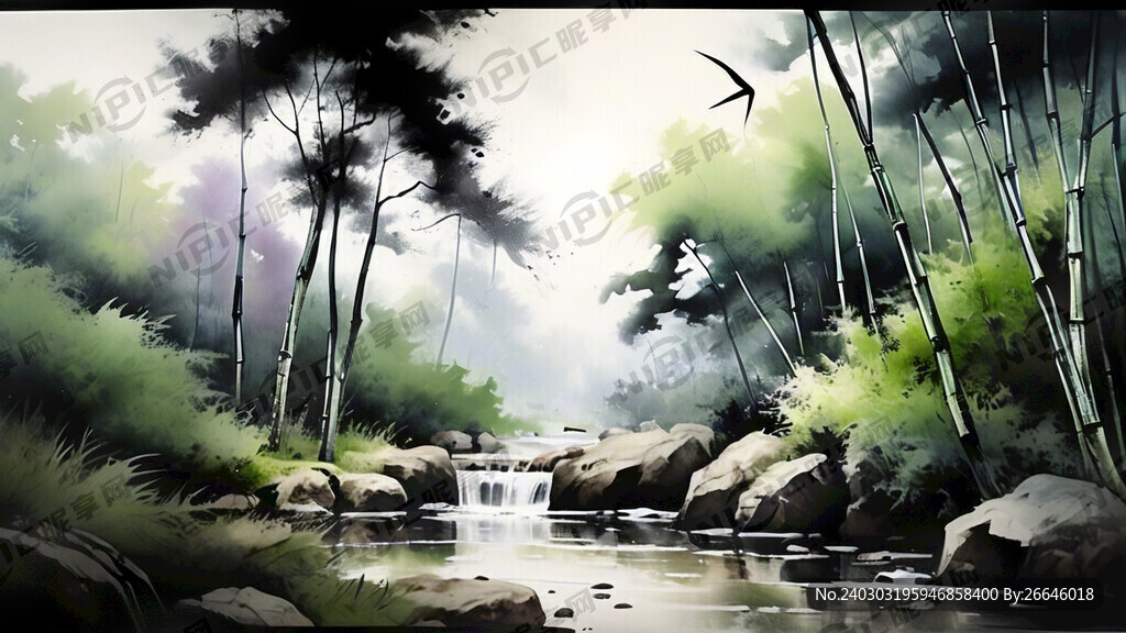 竹林黑白水墨畫